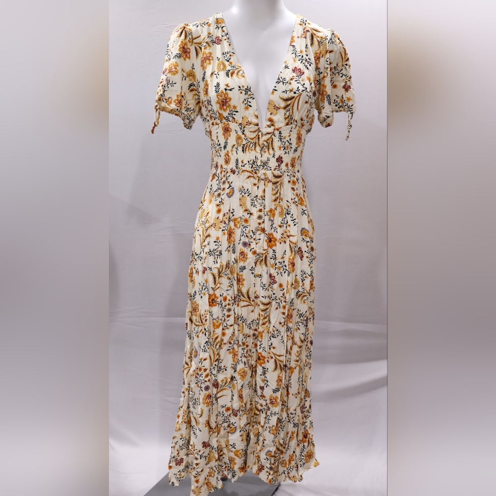Hello Molly | Cream and Orange Floral Midi Dress